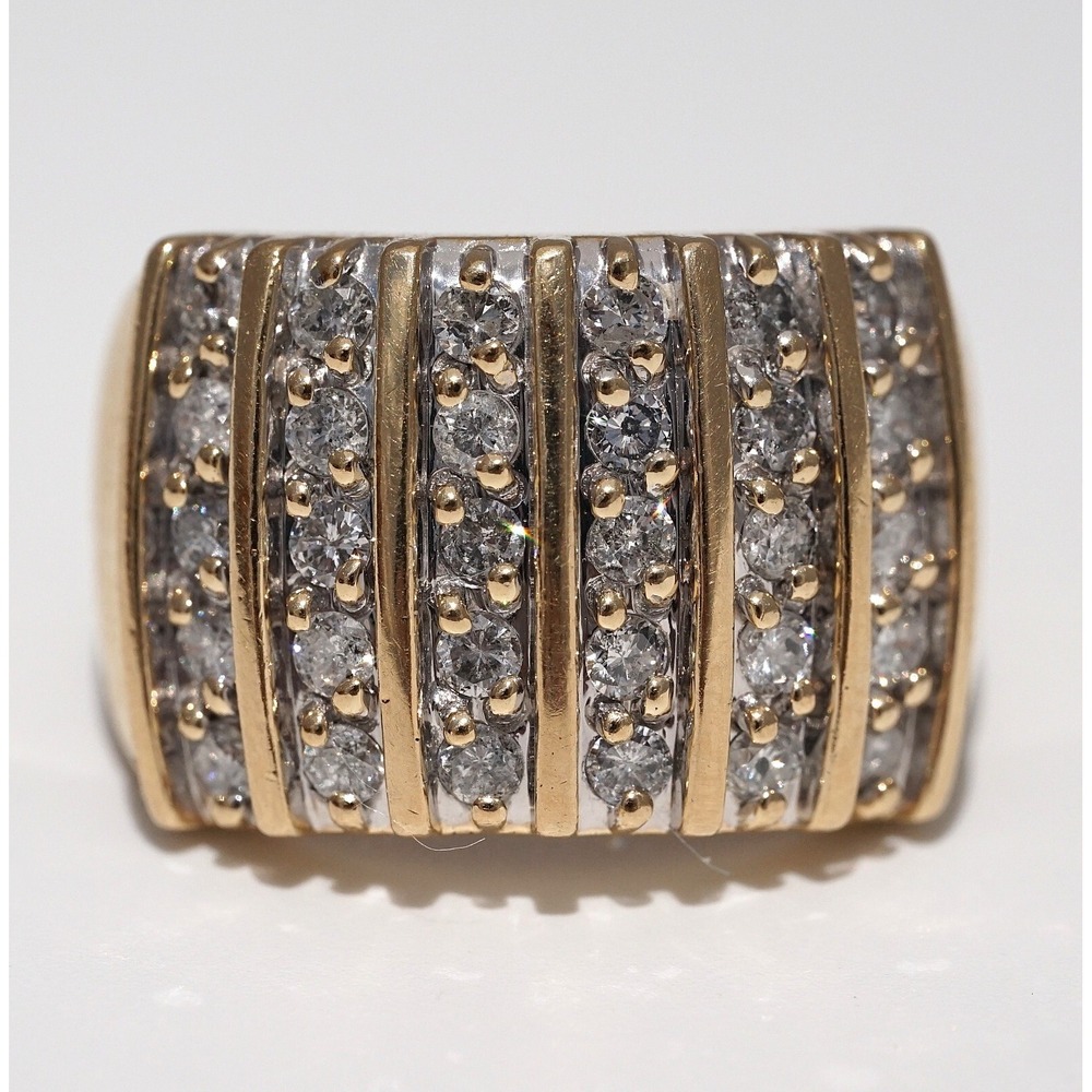Vintage 10k Solid Yellow Gold High‎ Quality Natural Diamond Ring - Cluster Row